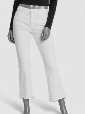 Frame Women's White Denim Le Crop Mini Boot Raw-Hem Stagger Jeans Pants Size 32